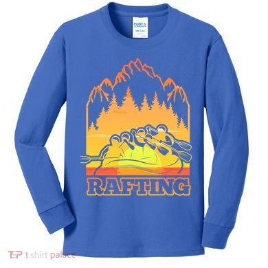 Retro Vintage Sunset Vibe River Rafting Paddle Rafting Funny Gift Kids Long Sleeve Shirt