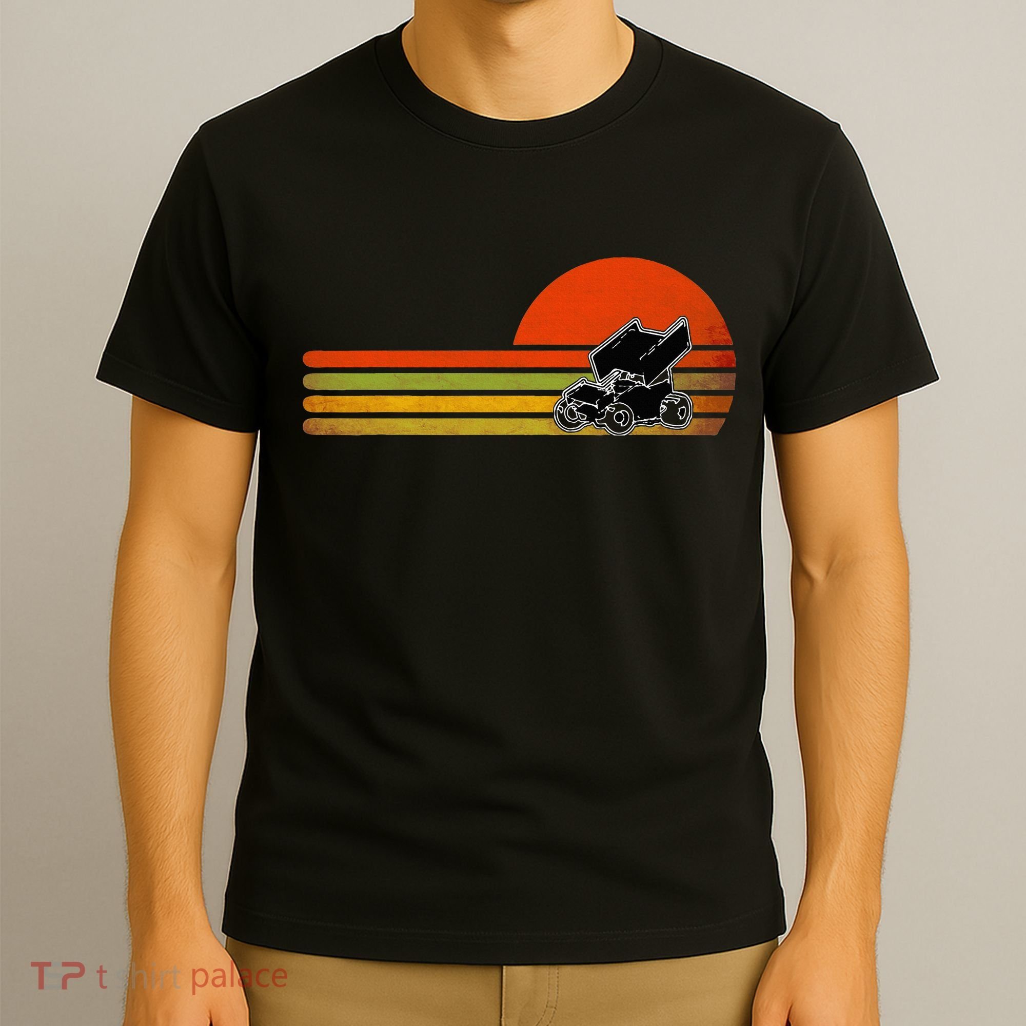 Retro Vintage Sprint Car Dirt Track Racing Distressed T-Shirt