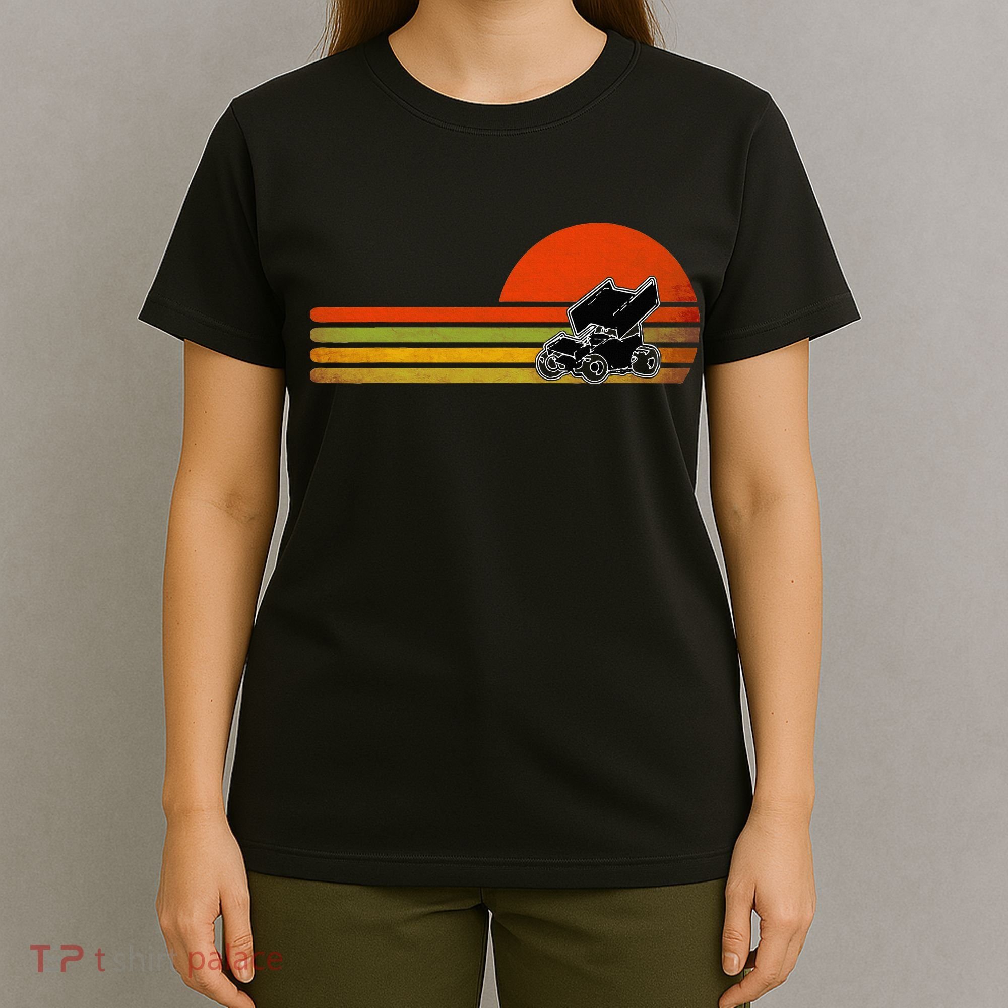 Retro Vintage Sprint Car Dirt Track Racing Distressed T-Shirt