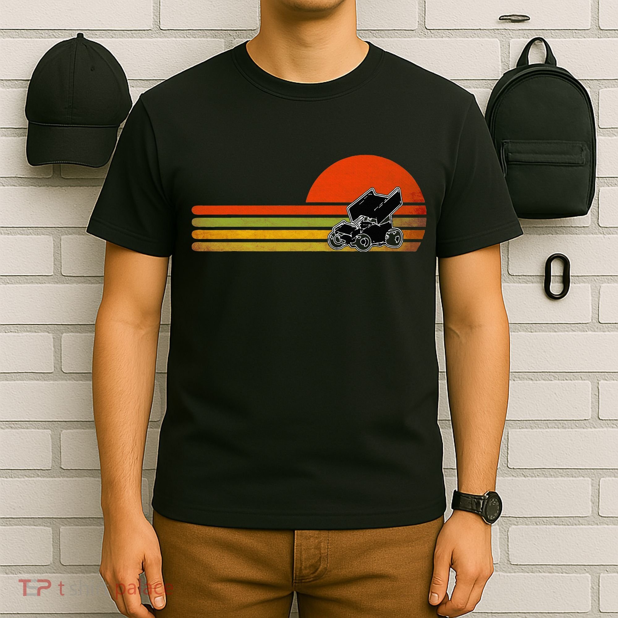 Retro Vintage Sprint Car Dirt Track Racing Distressed T-Shirt