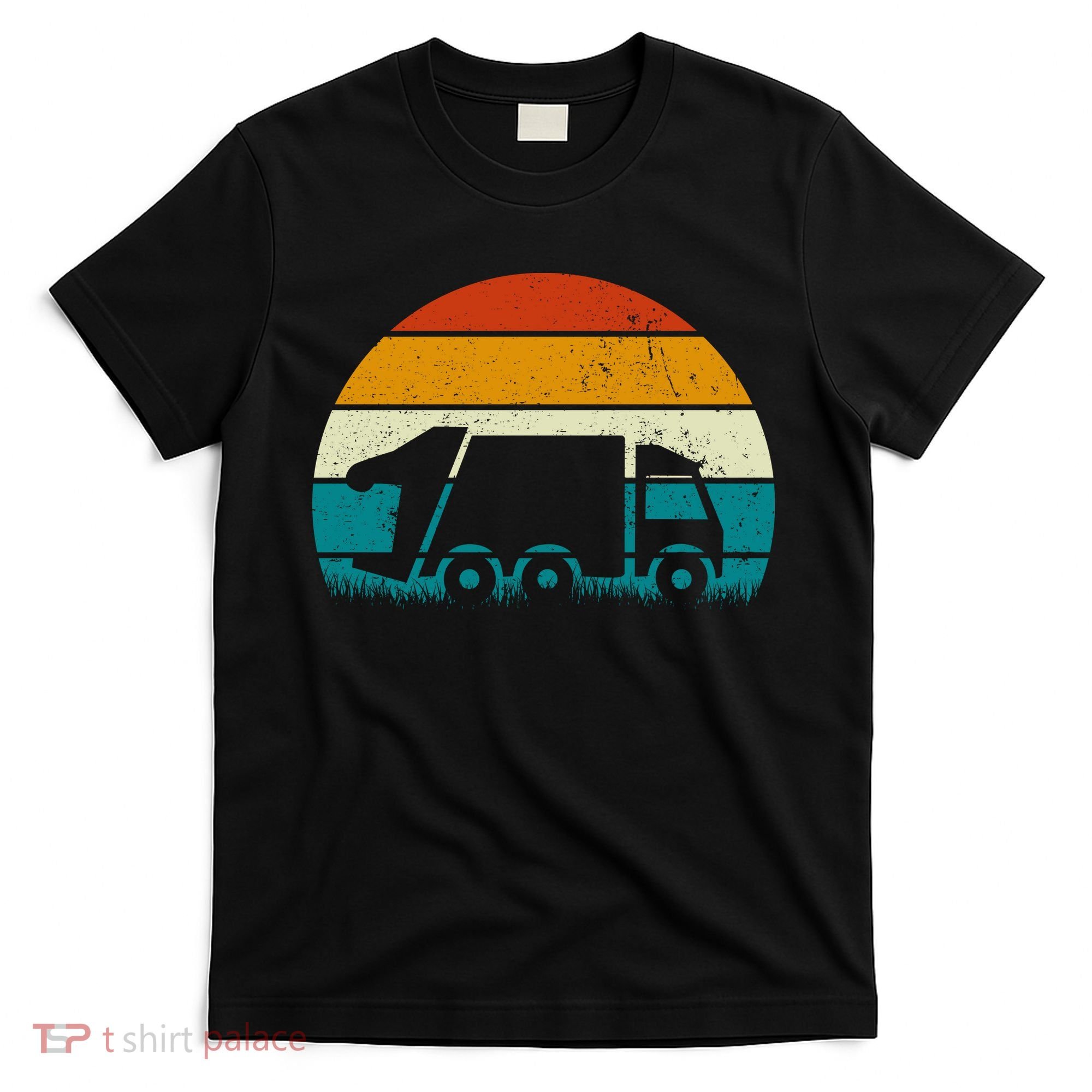 Retro Vintage Sunset Recycling Trash Kids Garbage Truck Gift T-Shirt