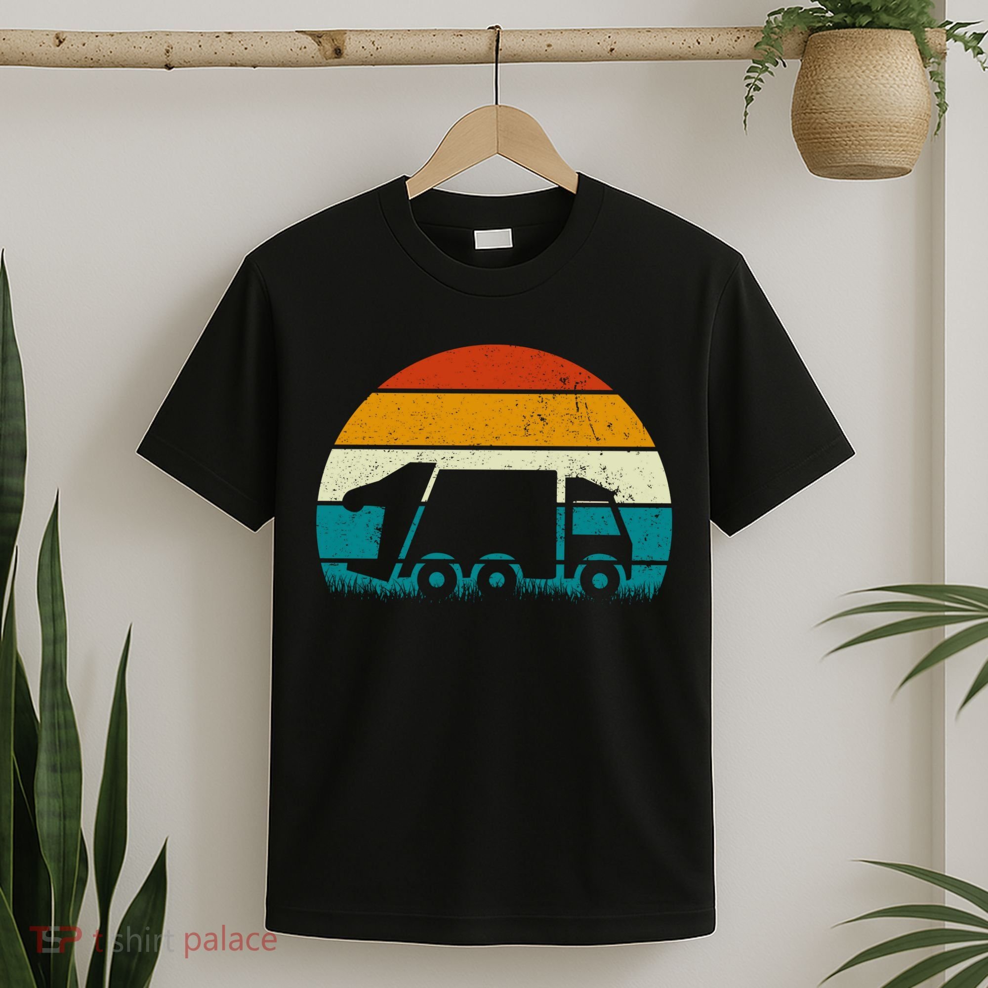 Retro Vintage Sunset Recycling Trash Kids Garbage Truck Gift T-Shirt