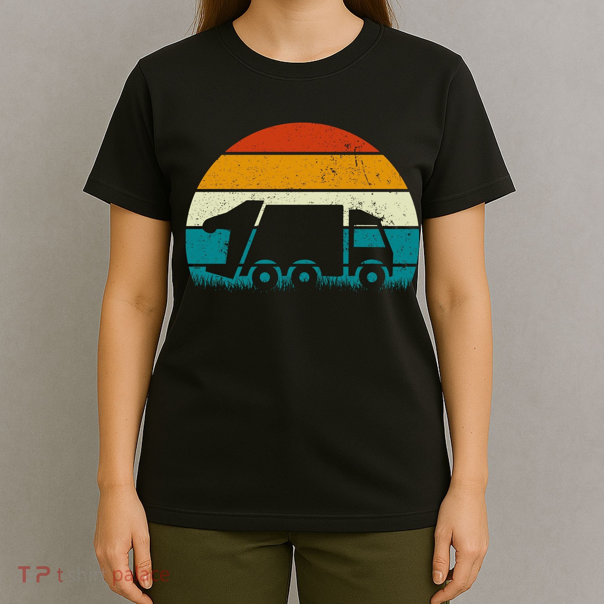 Retro Vintage Sunset Recycling Trash Kids Garbage Truck Gift T-Shirt