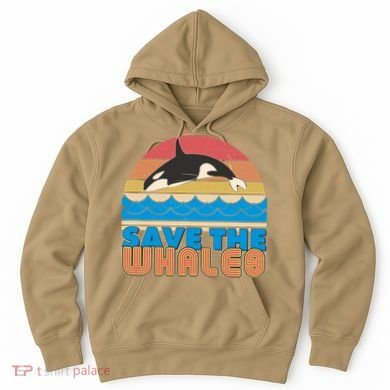 Retro Vintage Save The Whales Leaping Orca Killer Whale Hoodie
