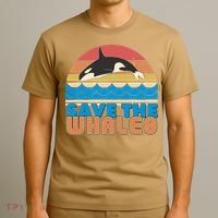 Retro Vintage Save The Whales Leaping Orca Killer Whale T-Shirt thumb 3