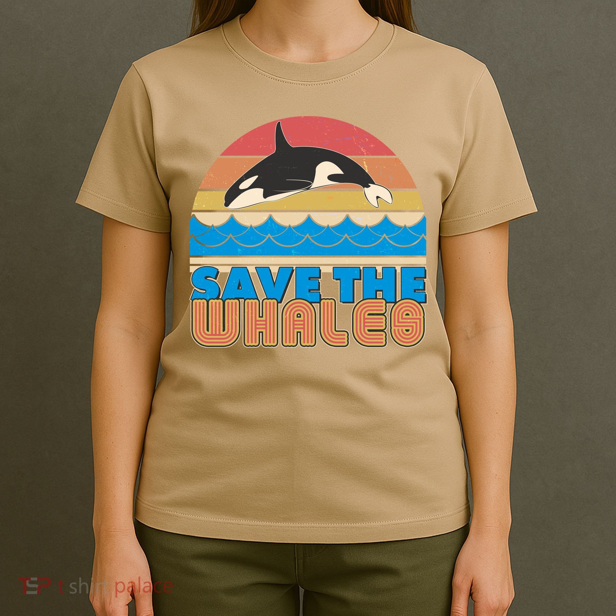 Retro Vintage Save The Whales Leaping Orca Killer Whale T-Shirt
