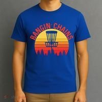 Retro Vintage Sunset Disc Golf Shirt Bangin Chains T-Shirt thumb 3