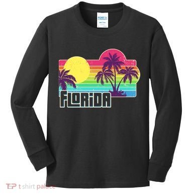 Retro Vintage Sunny Florida Palm Trees Kids Long Sleeve Shirt