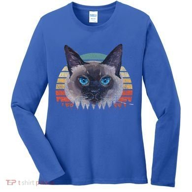 Retro Vintage Siamese Cat Lover 70s Design Cool Gift Women's Long Sleeve Shirt