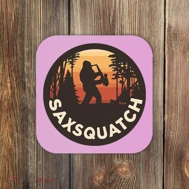 Retro Vintage Saxsquatch Yeti Bigfoot Playing Saxophone Coaster