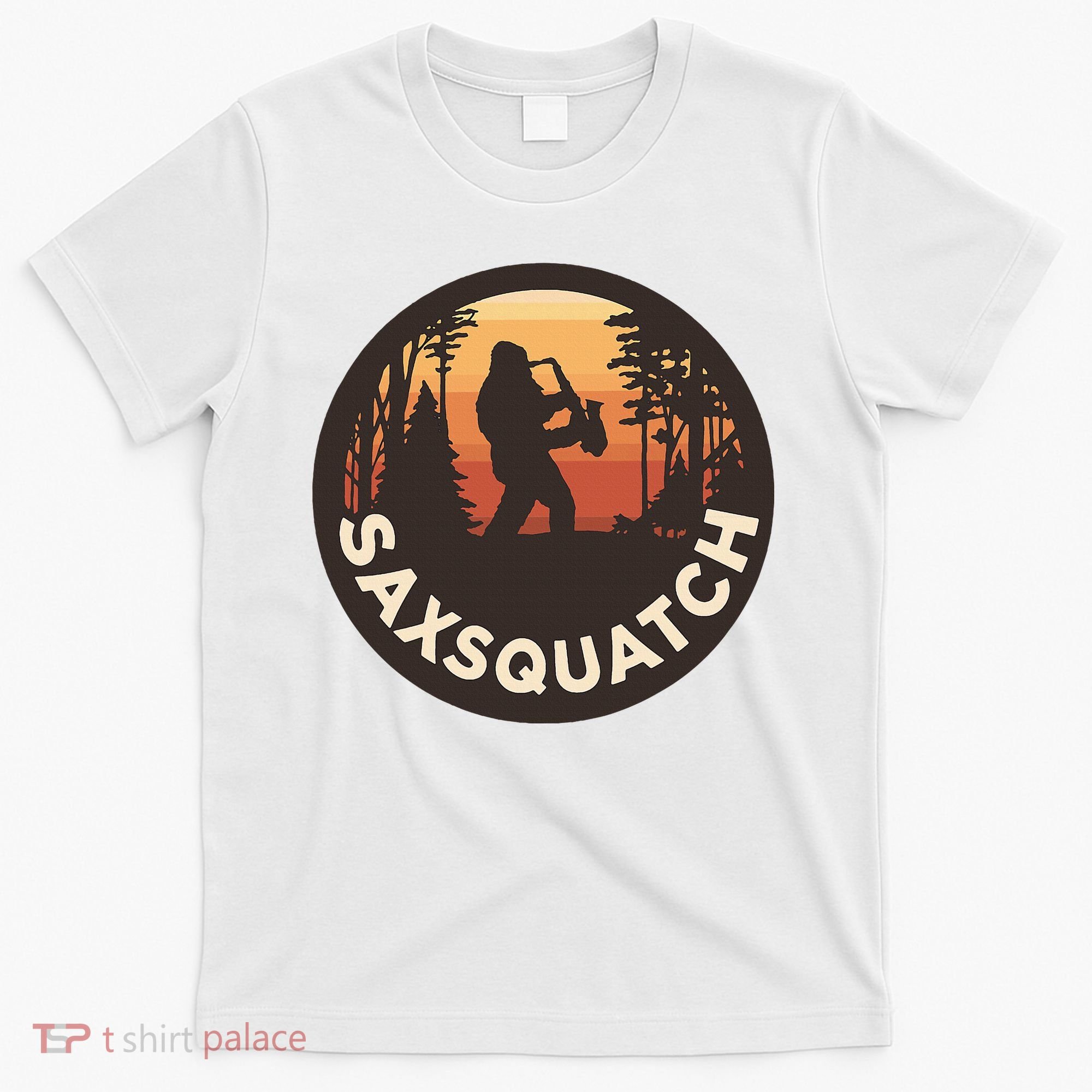 Retro Vintage Saxsquatch Yeti Bigfoot Playing Saxophone T-Shirt