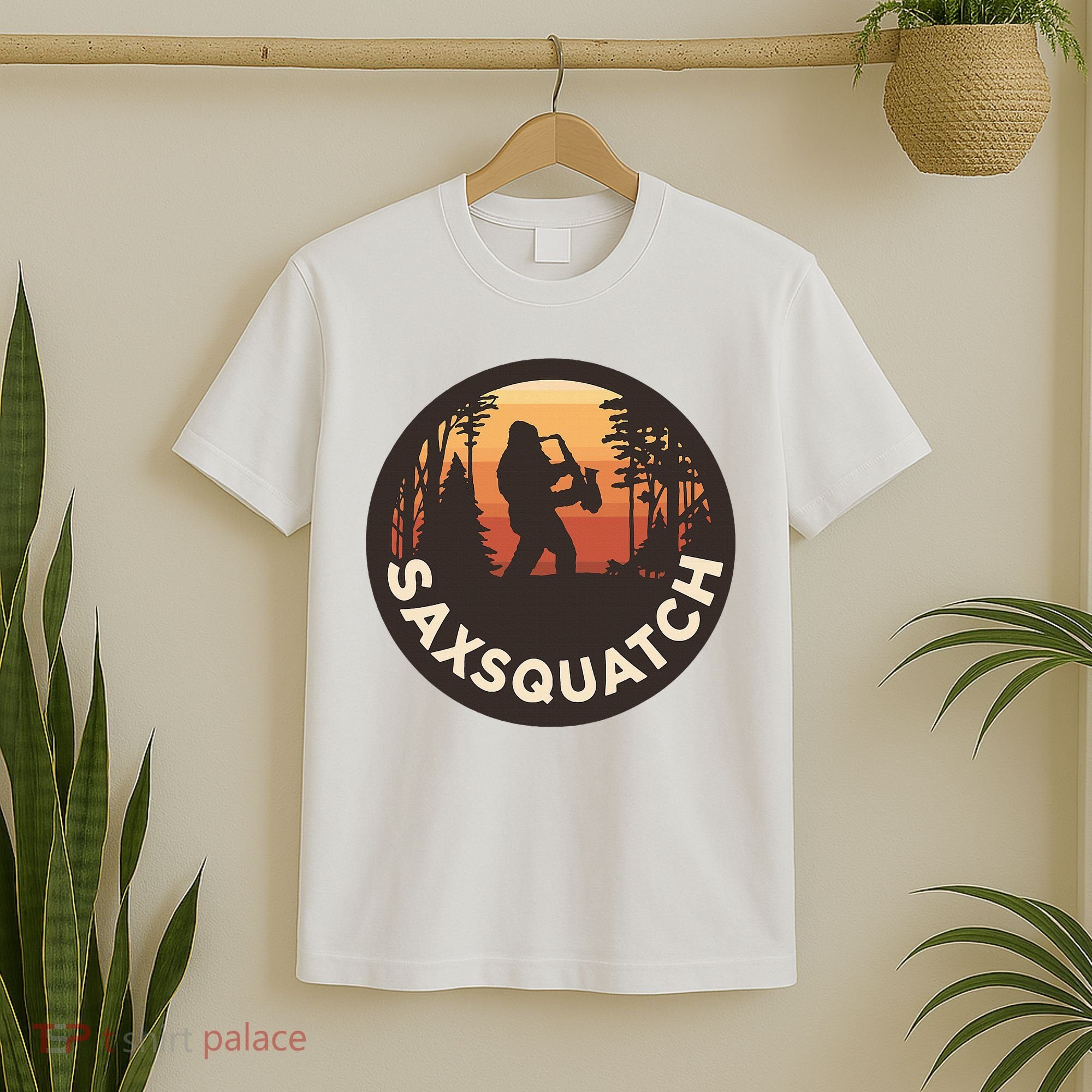 Retro Vintage Saxsquatch Yeti Bigfoot Playing Saxophone T-Shirt