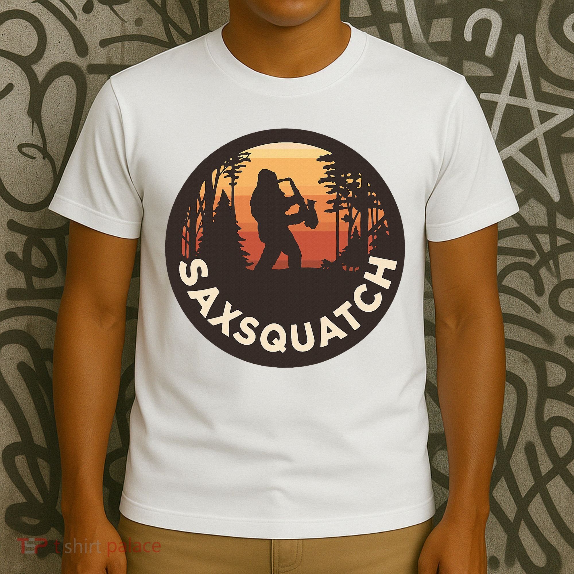 Retro Vintage Saxsquatch Yeti Bigfoot Playing Saxophone T-Shirt