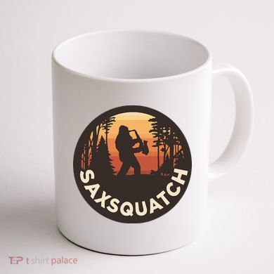 Retro Vintage Saxsquatch Yeti Bigfoot Playing Saxophone Coffee Mug back