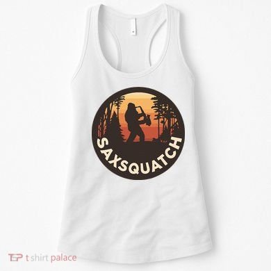 Retro Vintage Saxsquatch Yeti Bigfoot Playing Saxophone Women's Tank Top