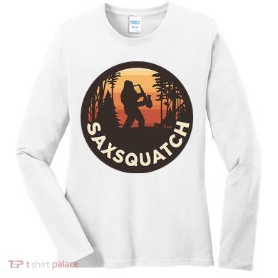 Retro Vintage Saxsquatch Yeti Bigfoot Playing Saxophone Women's Long Sleeve Shirt