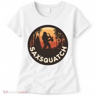 Retro Vintage Saxsquatch Yeti Bigfoot Playing Saxophone Women's T-Shirt