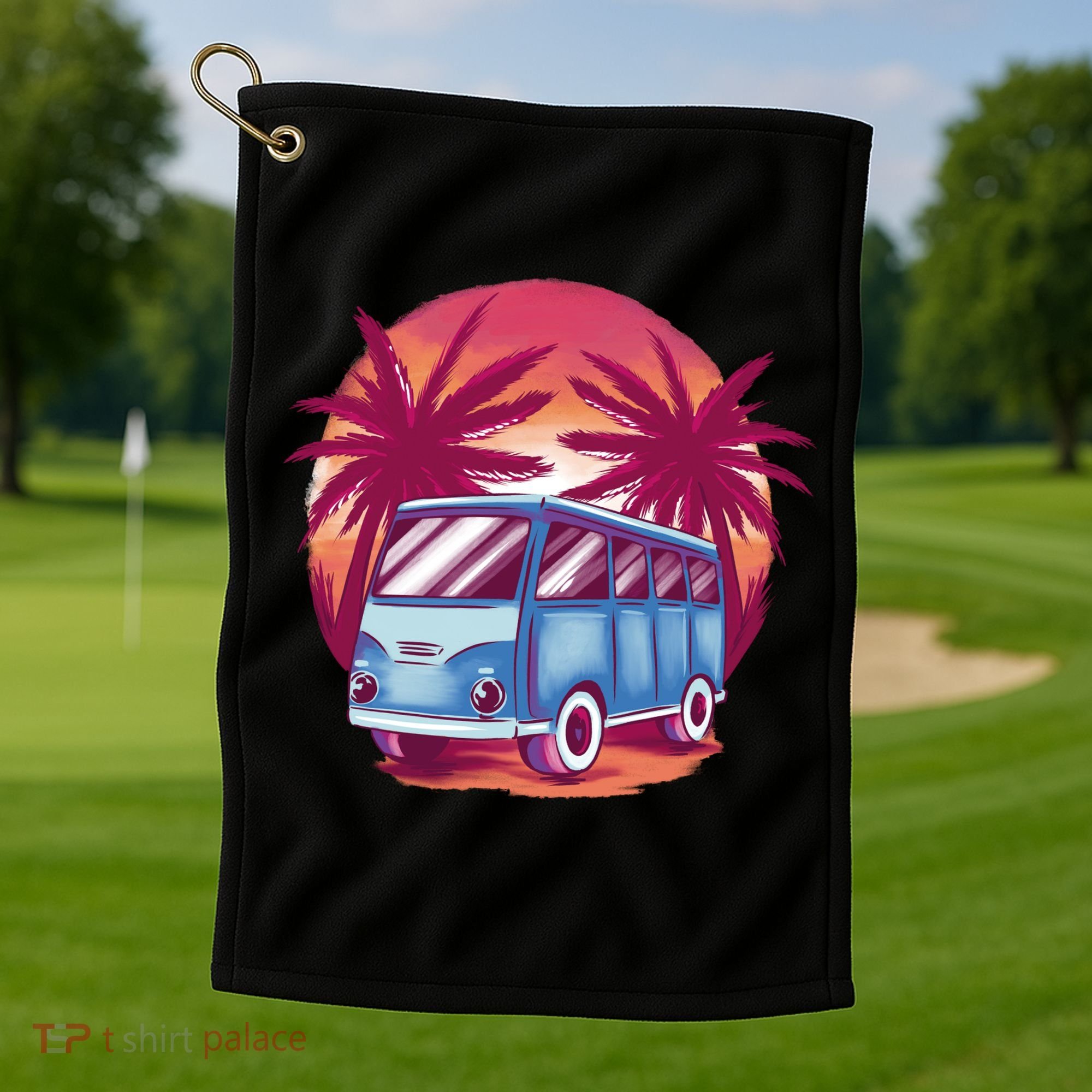 Retro Van Sunset Beach Golf Towel