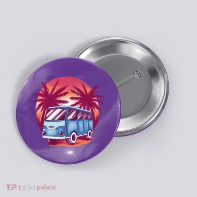 Retro Van Sunset Beach Button