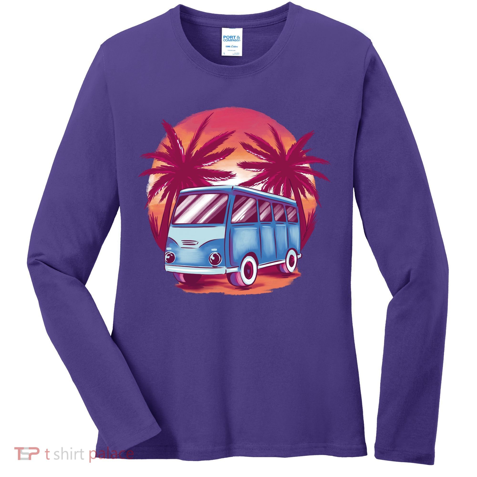 Retro Van Sunset Beach Women's Long Sleeve Shirt