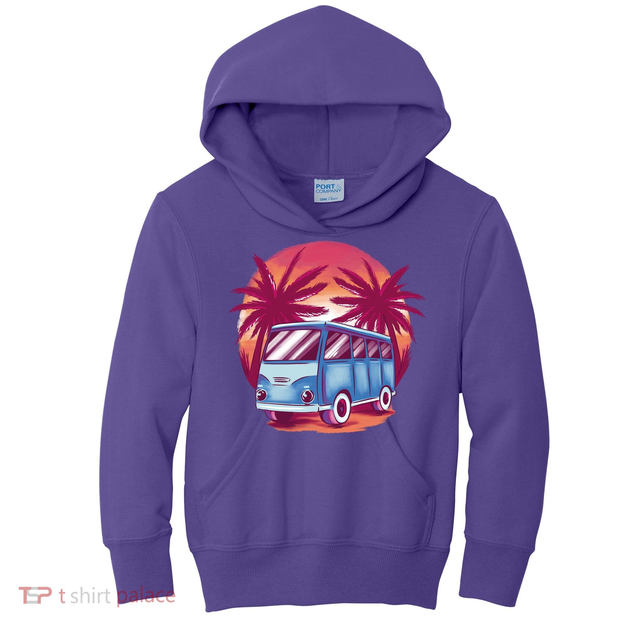 Retro Van Sunset Beach Kids Hoodie