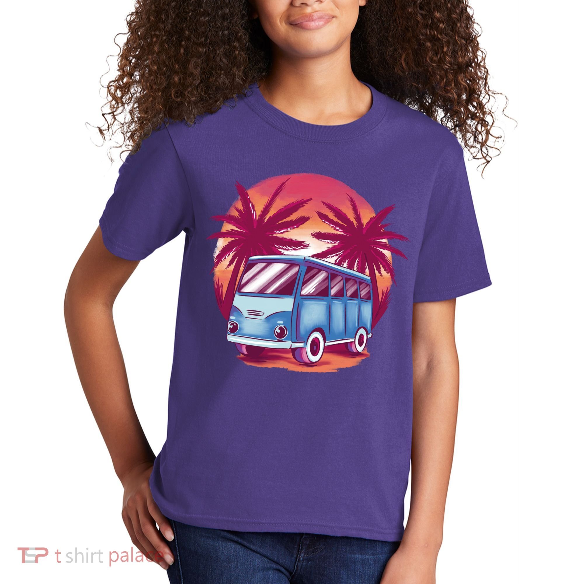 Retro Van Sunset Beach Kids T-Shirt