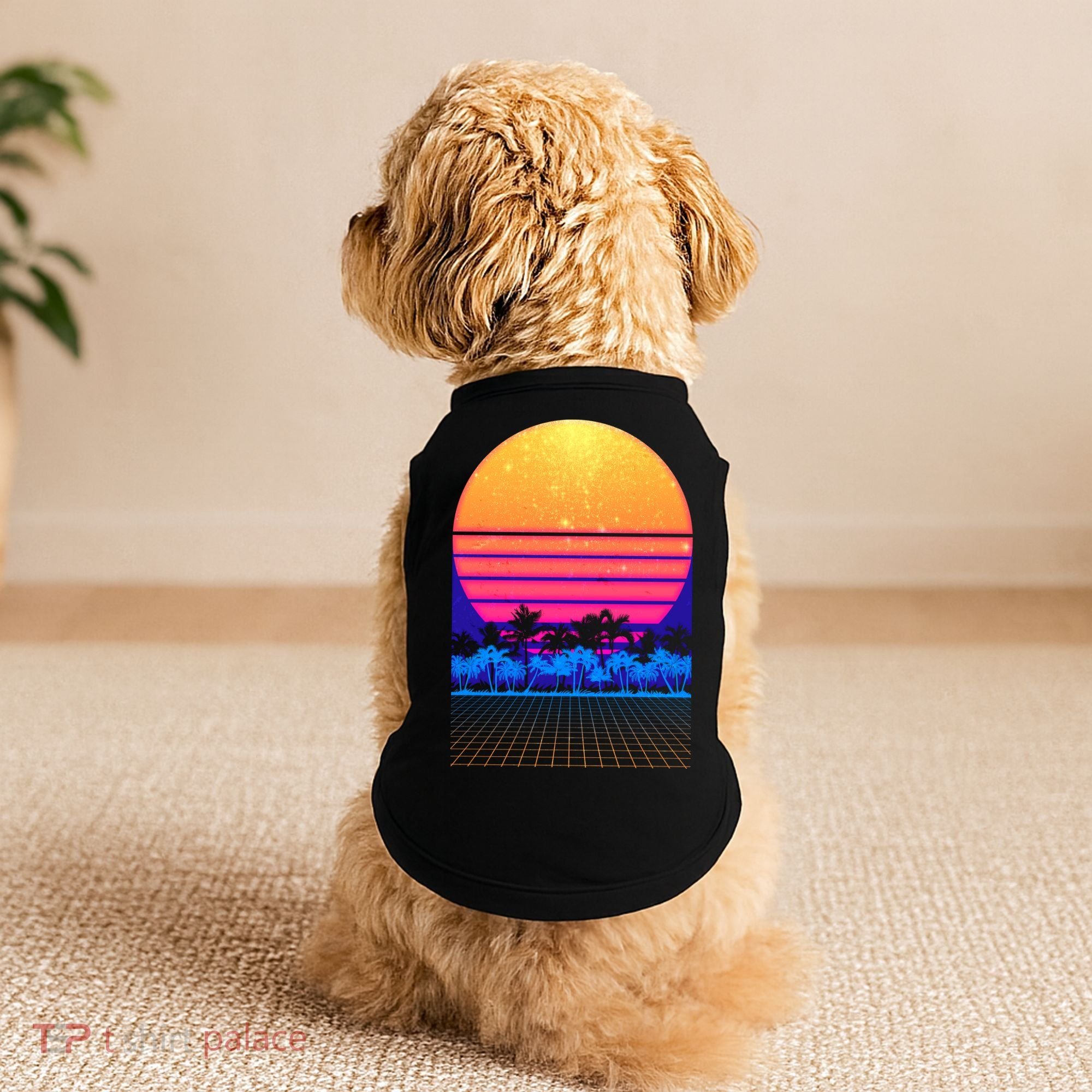 Retro Vaporwave Tropical Sunset Vibes Doggie Tank