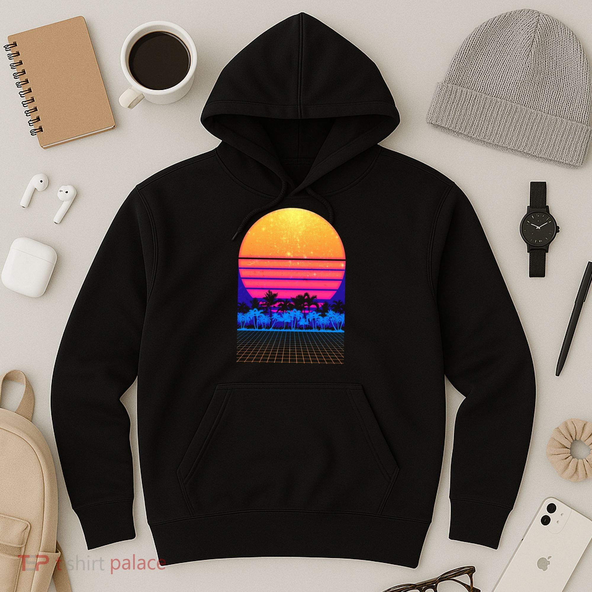 Retro Vaporwave Tropical Sunset Vibes Hoodie