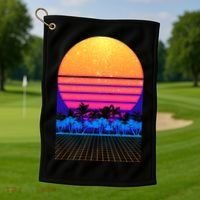 Retro Vaporwave Tropical Sunset Vibes Golf Towel thumb 1