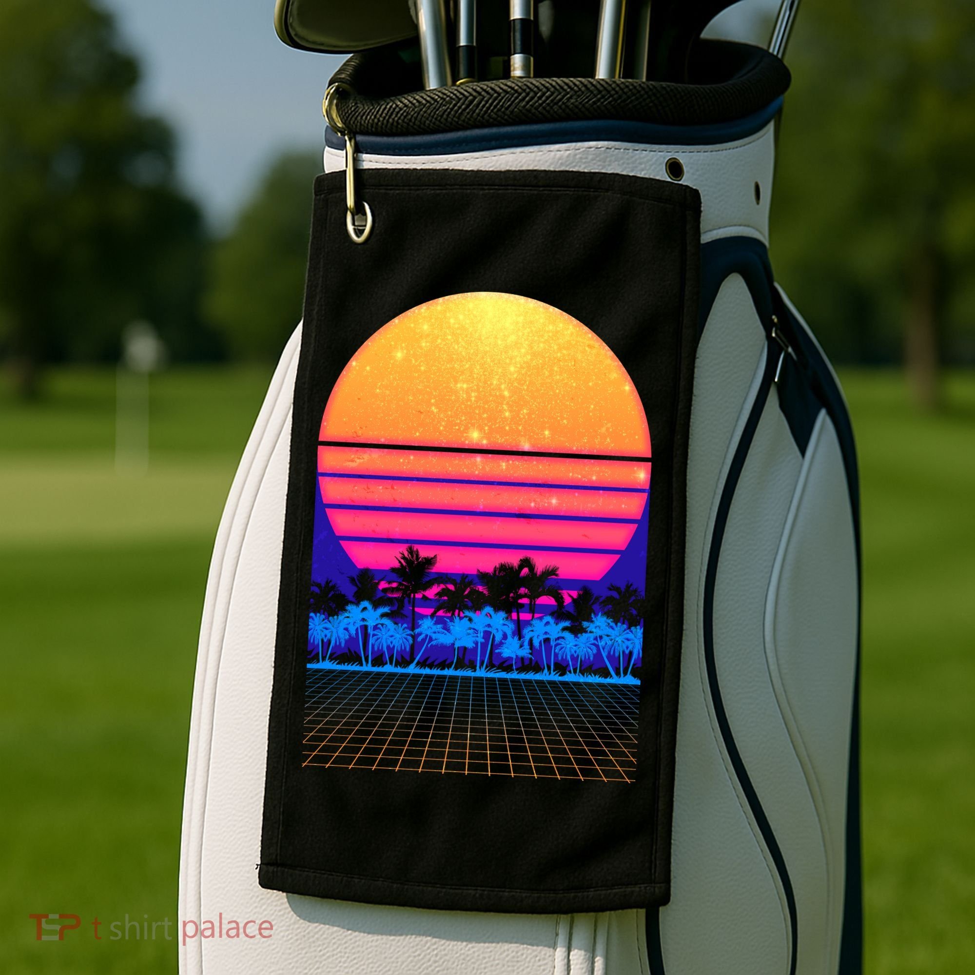 Retro Vaporwave Tropical Sunset Vibes Golf Towel