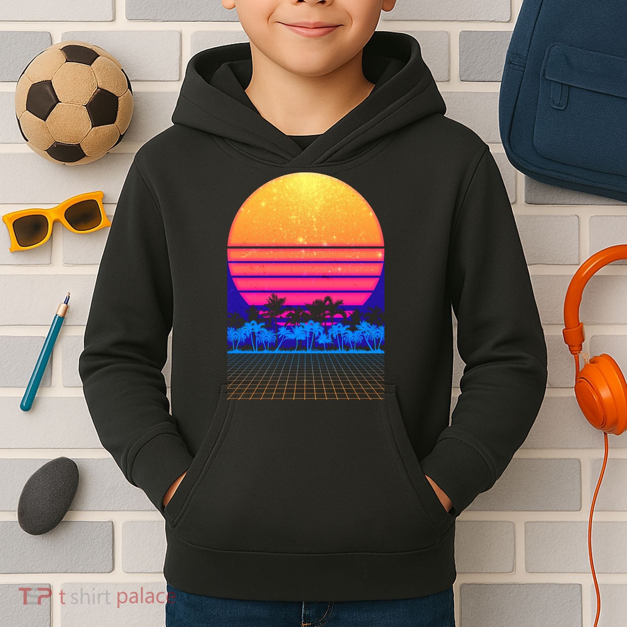Retro Vaporwave Tropical Sunset Vibes Kids Hoodie