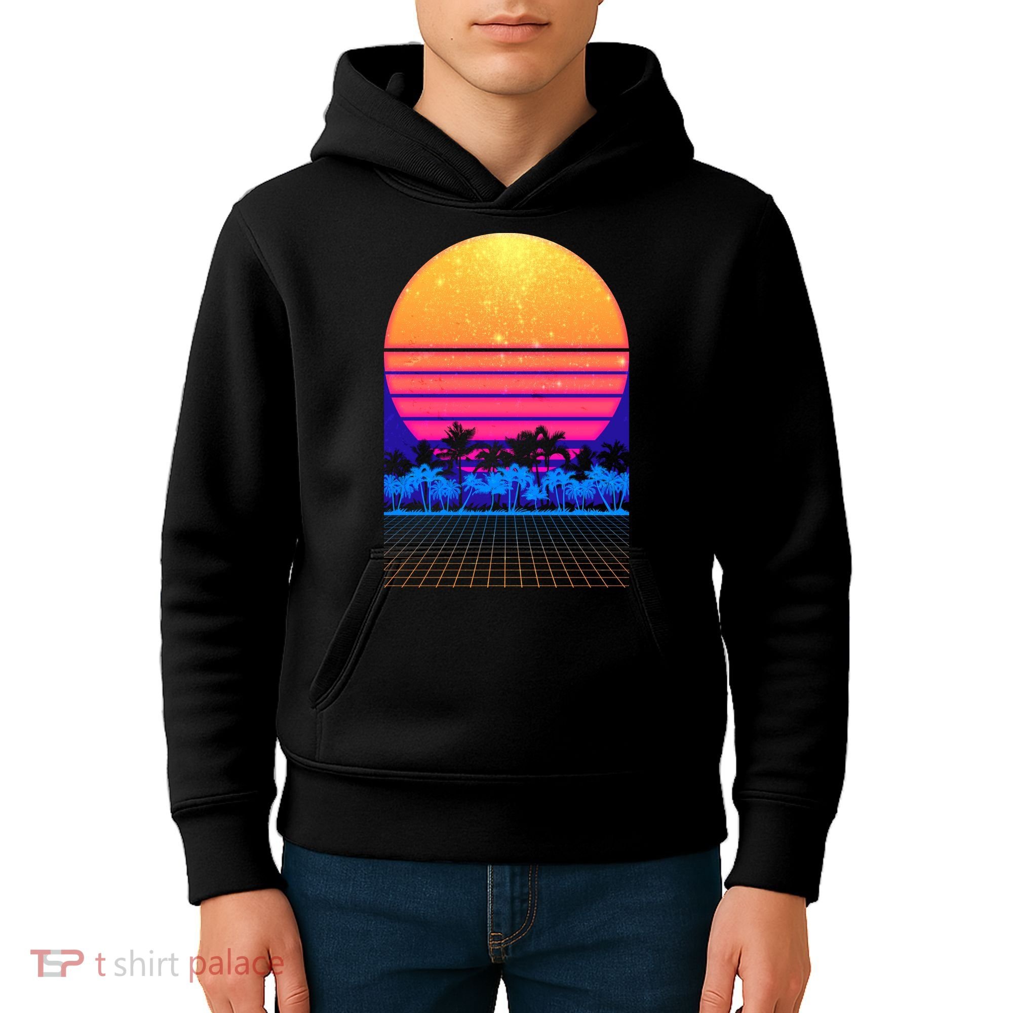Retro Vaporwave Tropical Sunset Vibes Kids Hoodie