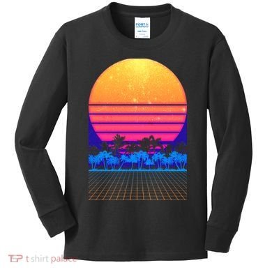 Retro Vaporwave Tropical Sunset Vibes Kids Long Sleeve Shirt