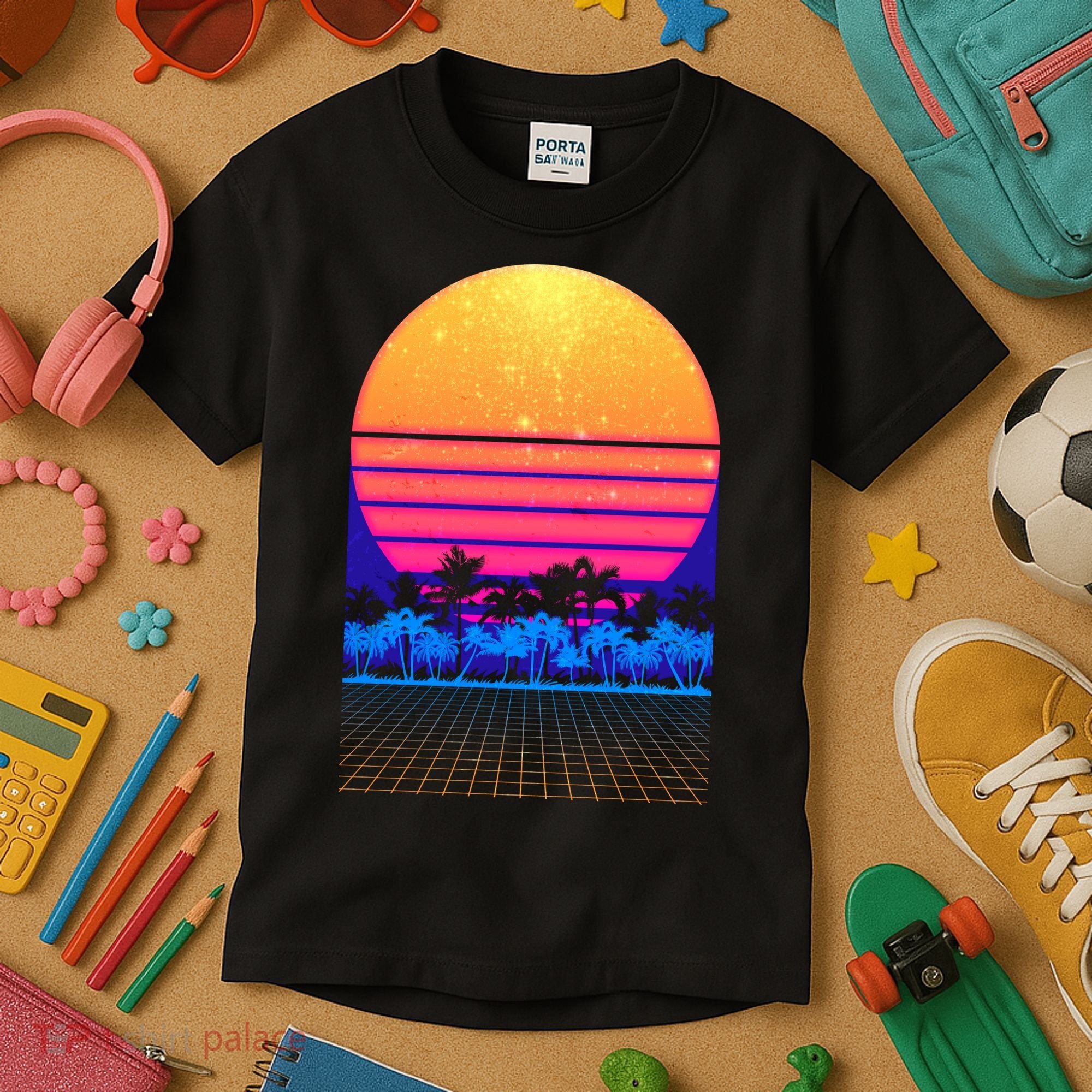 Retro Vaporwave Tropical Sunset Vibes Kids T-Shirt