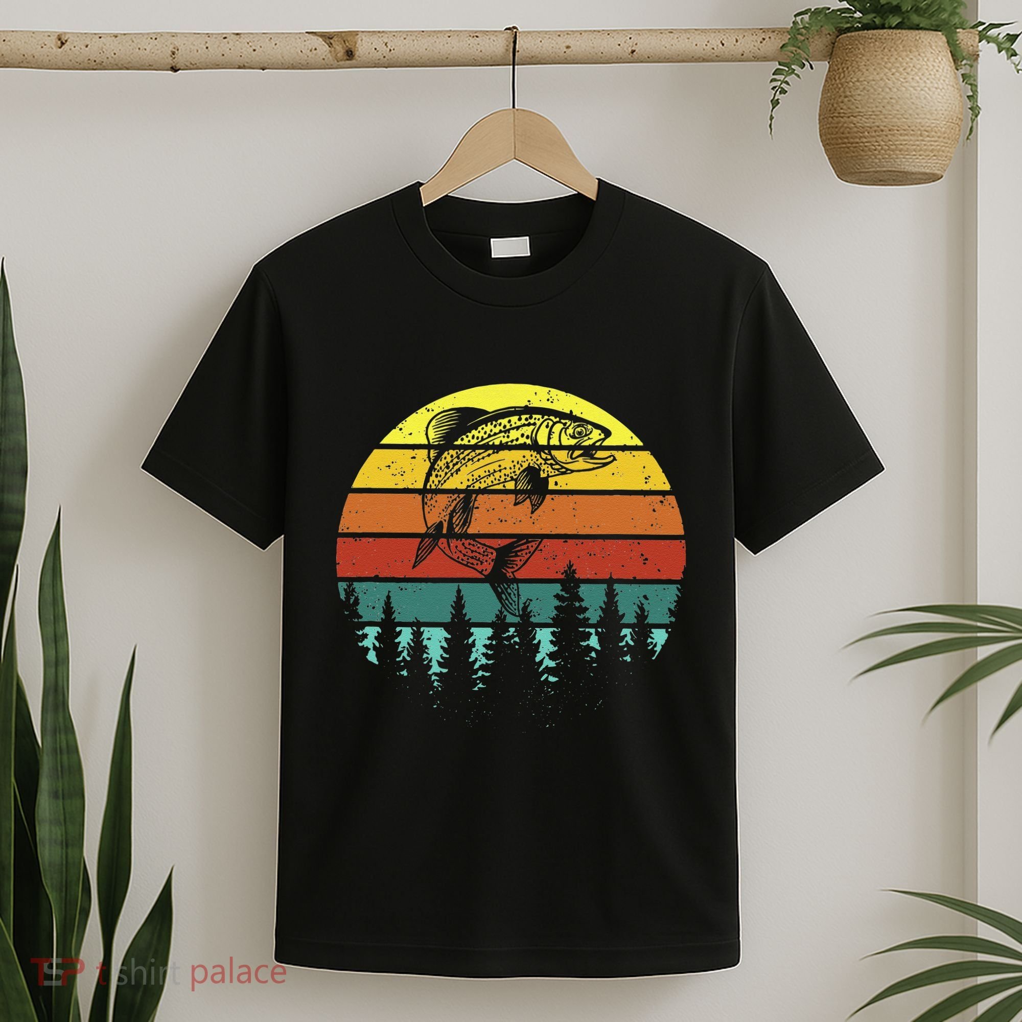 Retro Vintage Trout Fishing Angler Christmas Birthday Gift T-Shirt