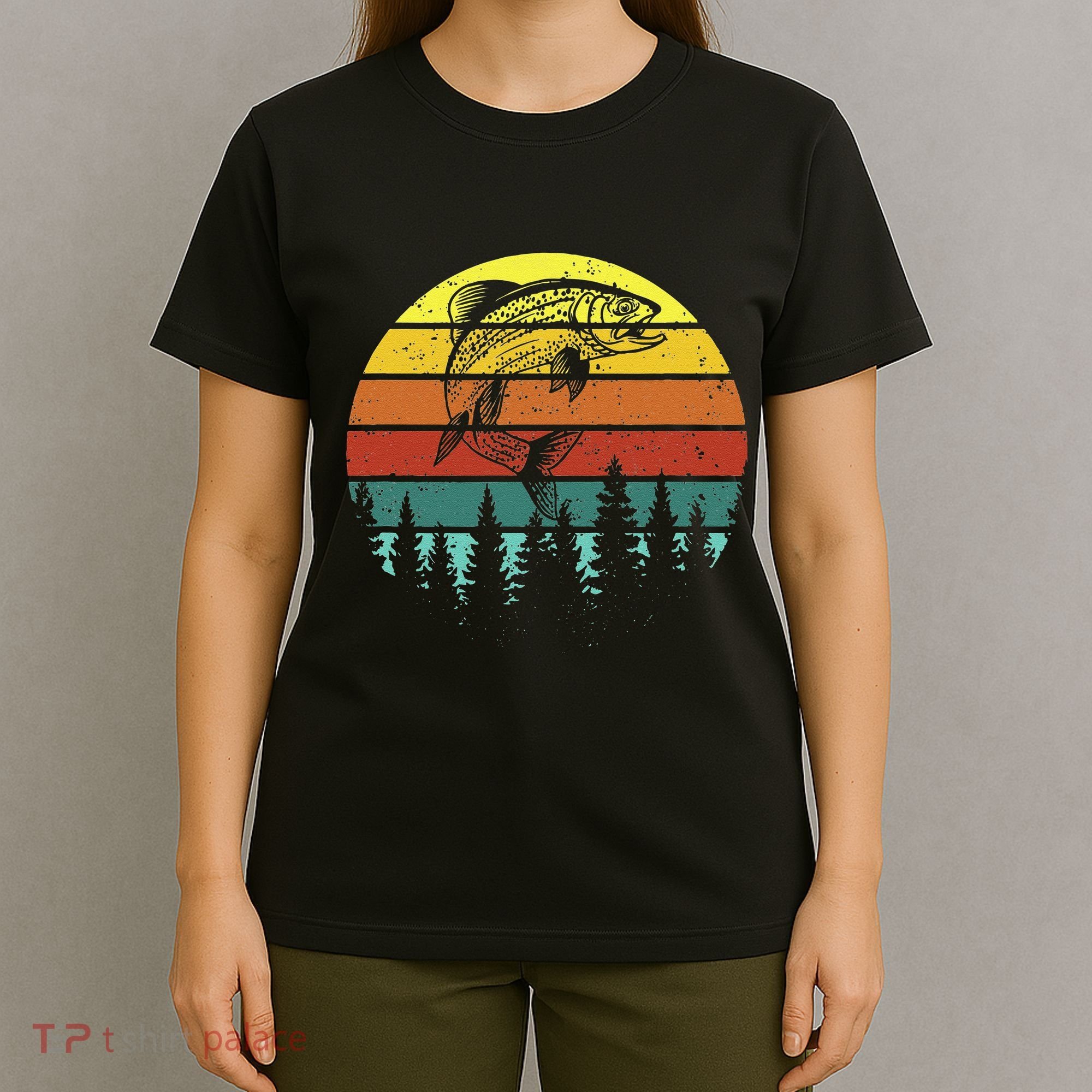 Retro Vintage Trout Fishing Angler Christmas Birthday Gift T-Shirt
