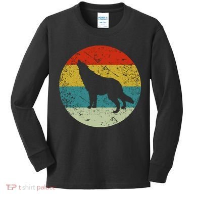 Retro Vintage Wolf Kids Long Sleeve Shirt