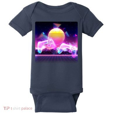 Retro Wave 80's Video Game Controllers Baby Bodysuit