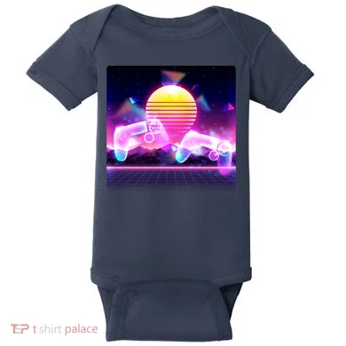 Retro Wave 80's Video Game Controllers Baby Bodysuit