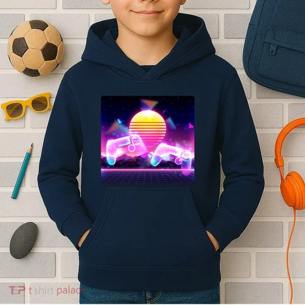 Retro Wave 80's Video Game Controllers Kids Hoodie