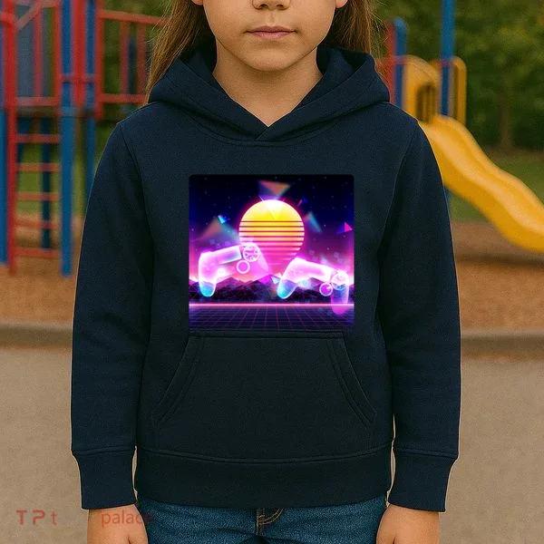 Retro Wave 80's Video Game Controllers Kids Hoodie