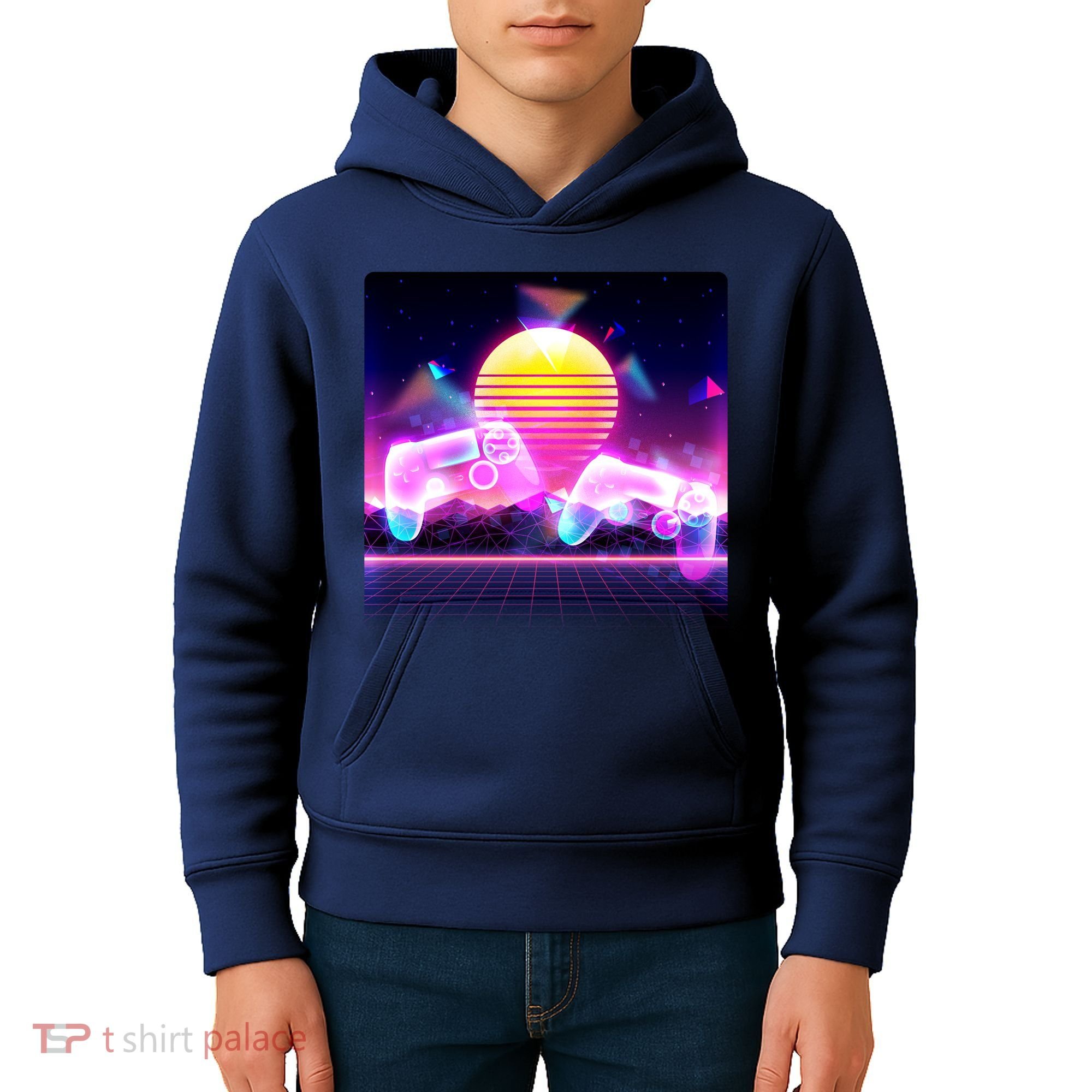 Retro Wave 80's Video Game Controllers Kids Hoodie