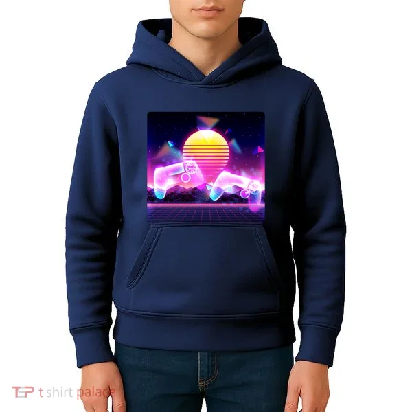 Retro Wave 80's Video Game Controllers Kids Hoodie