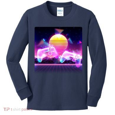 Retro Wave 80's Video Game Controllers Kids Long Sleeve Shirt