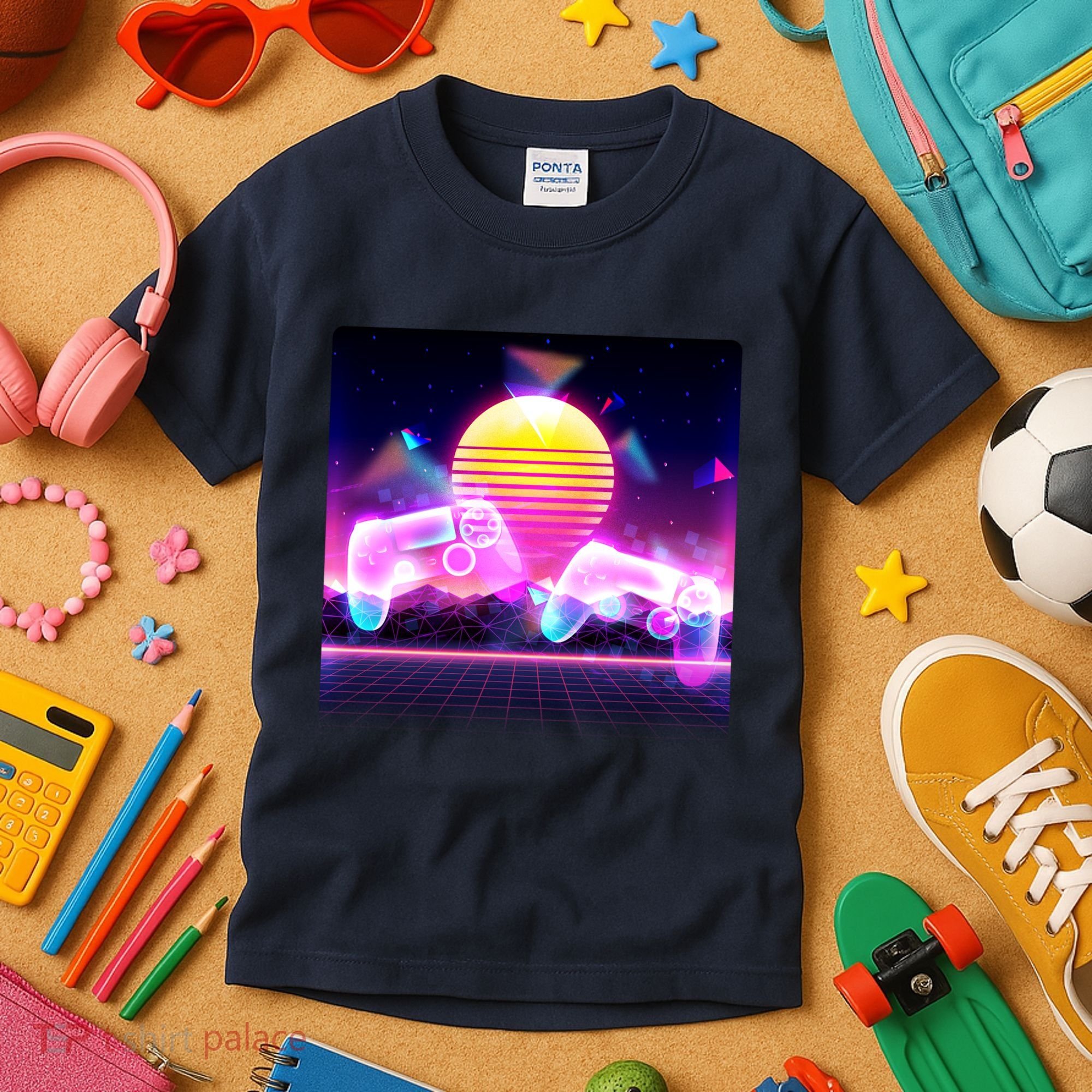 Retro Wave 80's Video Game Controllers Kids T-Shirt