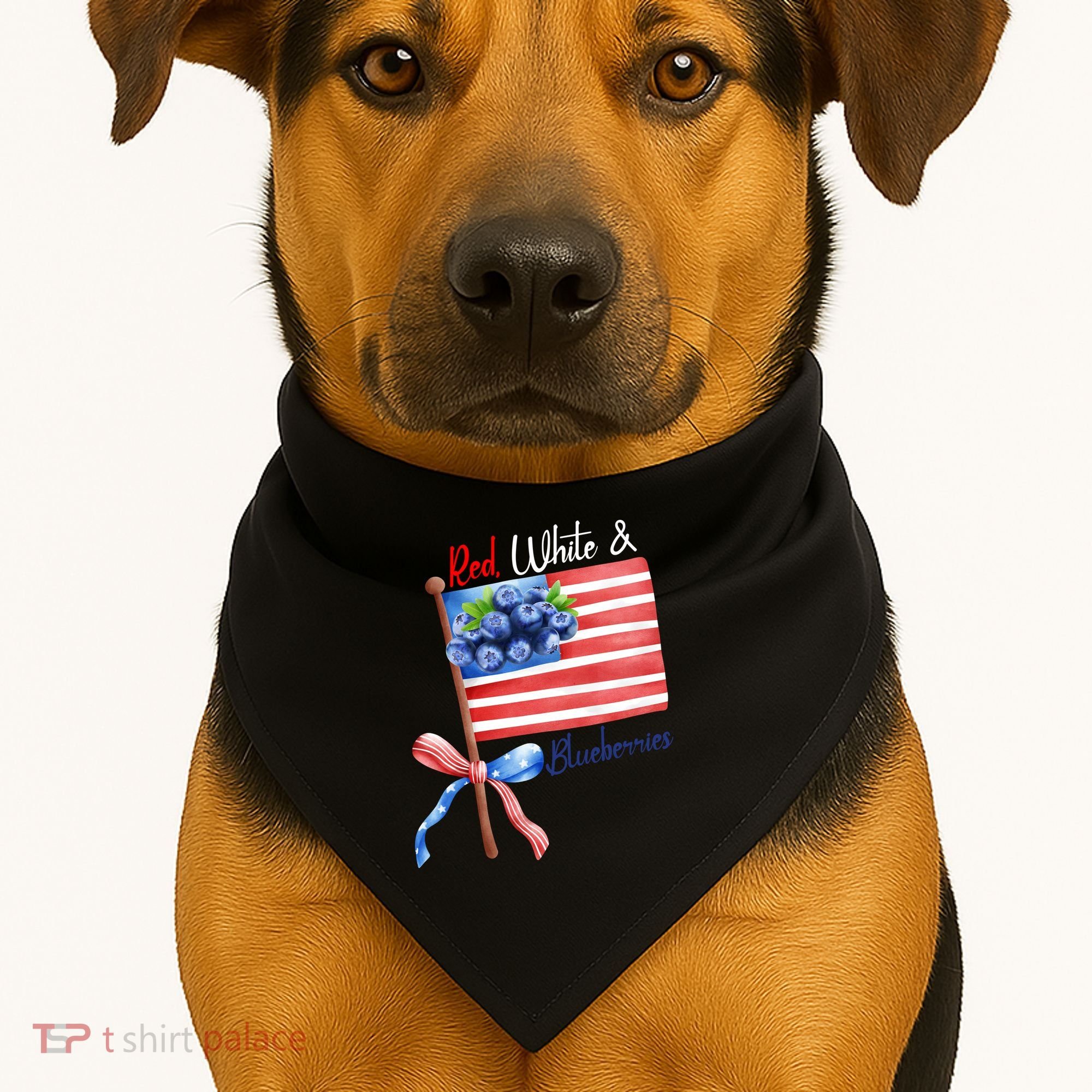 Red, White And Blueberries American USA Flag USA-Made Doggie Bandana