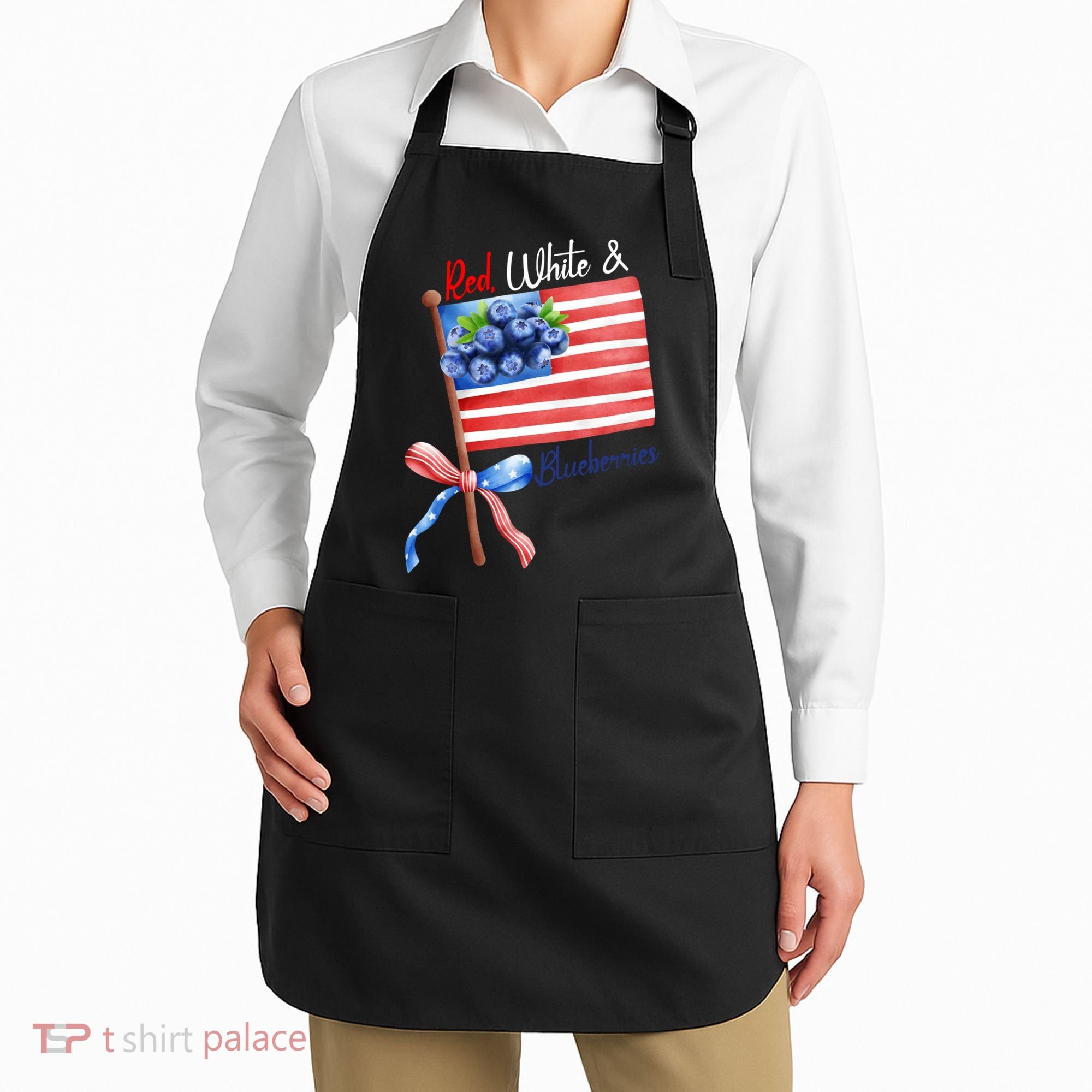 Red, White And Blueberries American USA Flag Apron
