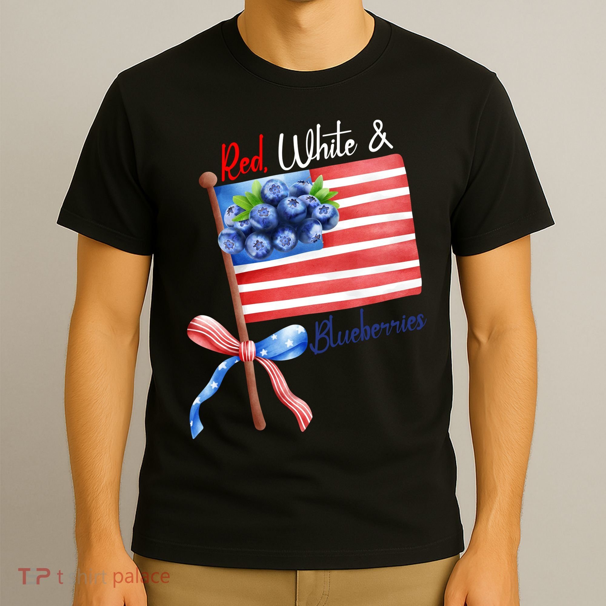 Red, White And Blueberries American USA Flag T-Shirt