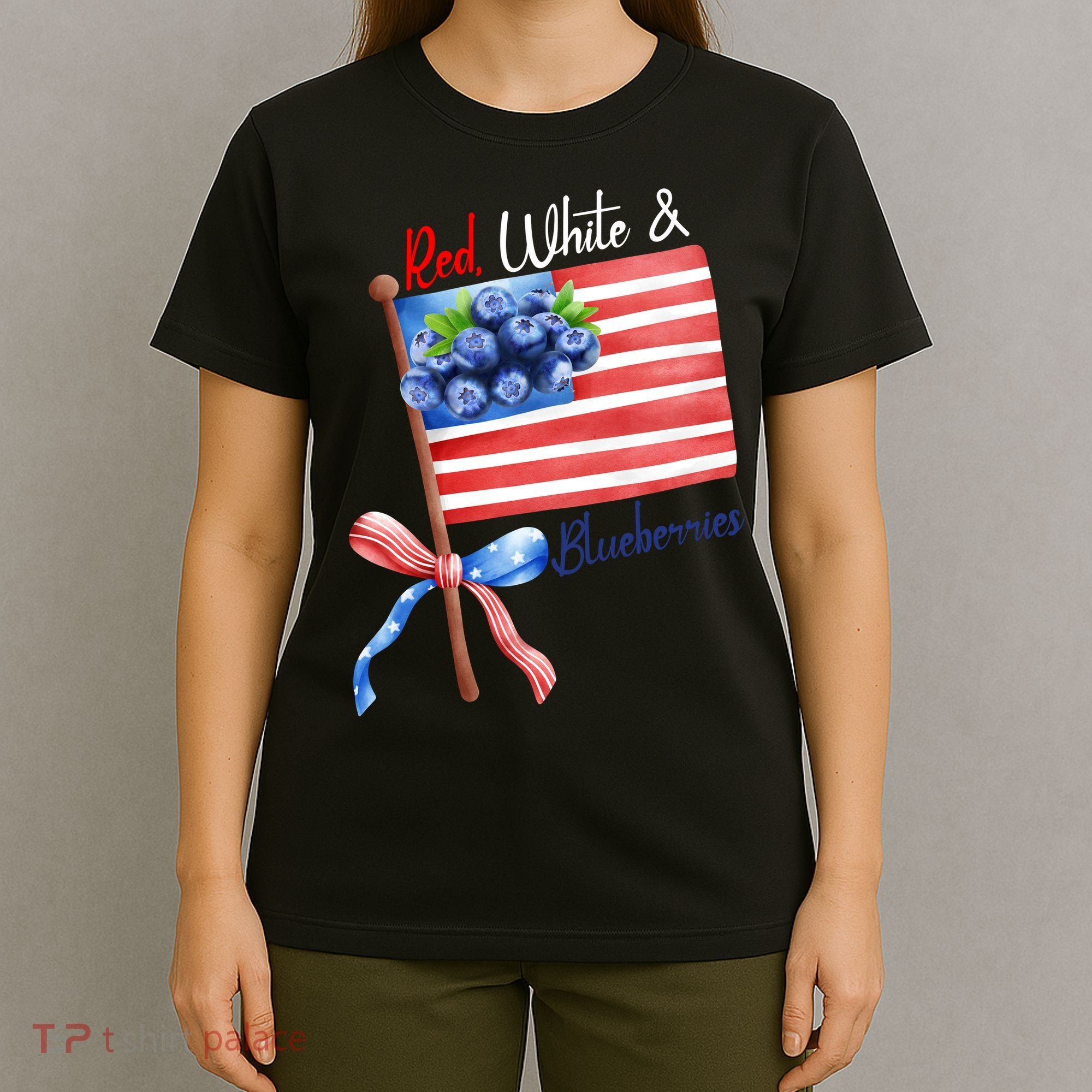 Red, White And Blueberries American USA Flag T-Shirt