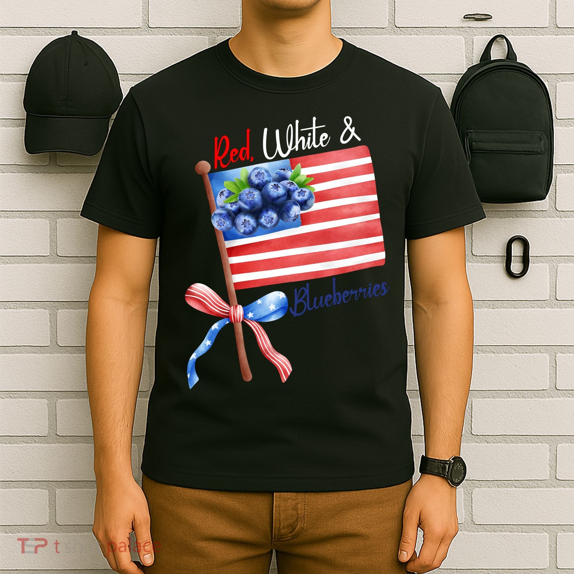 Red, White And Blueberries American USA Flag T-Shirt